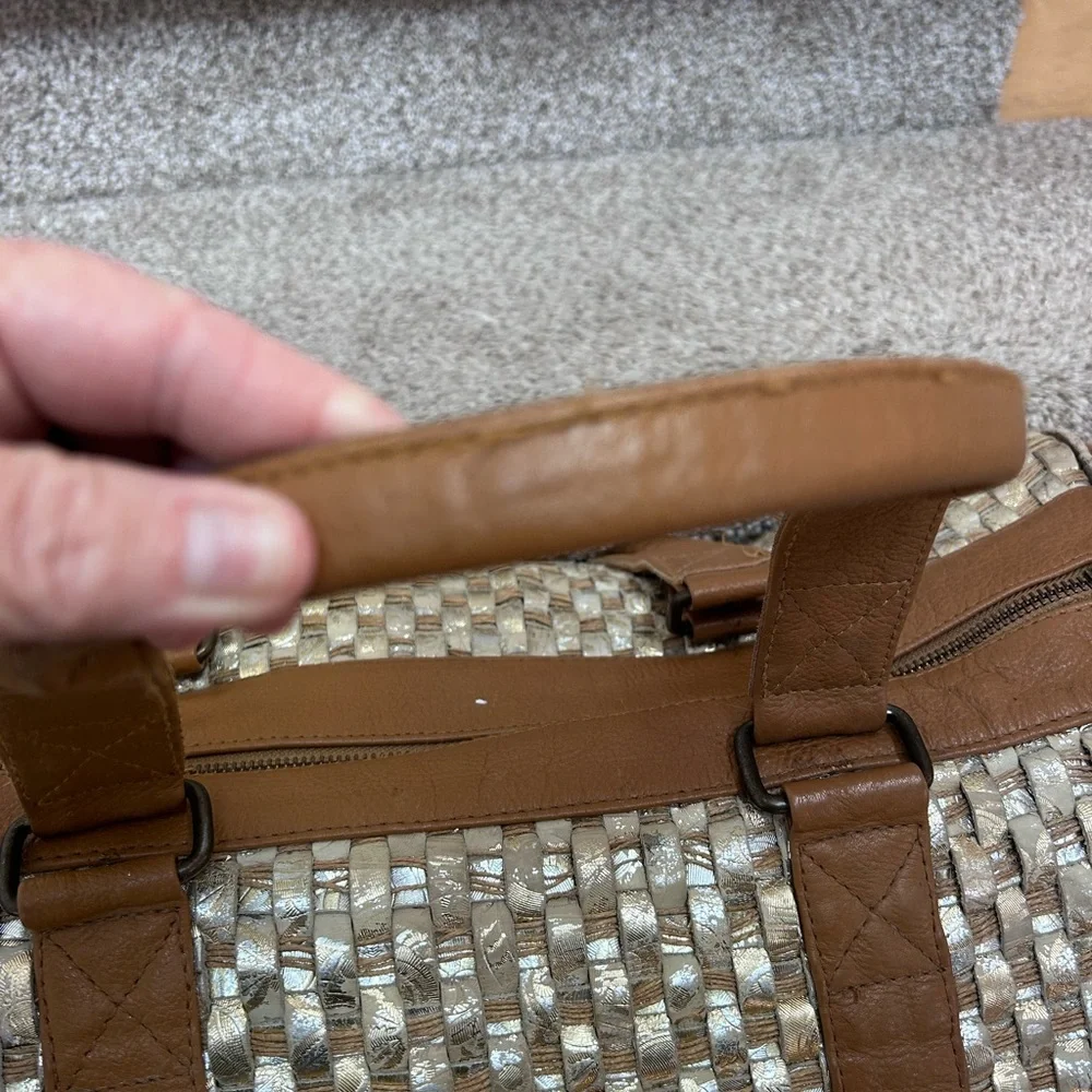 S. S. Leathers woven leather duffle bag. Metallic. Gorgeous twist on classic. - Picture 3 of 16